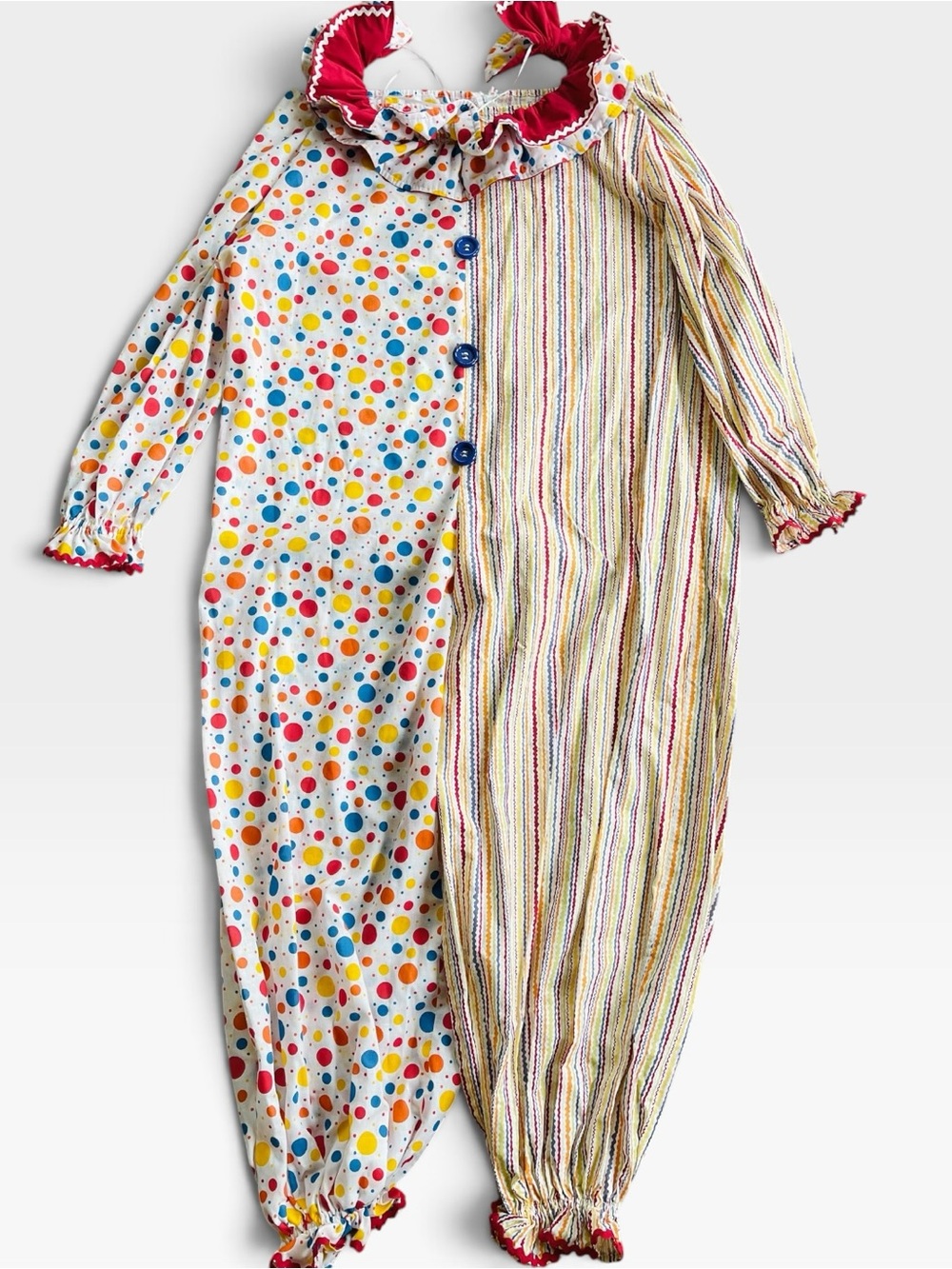 Vintage Handmade Circus Clown Costume Rainbow Dots Stripes Cosplay Halloween